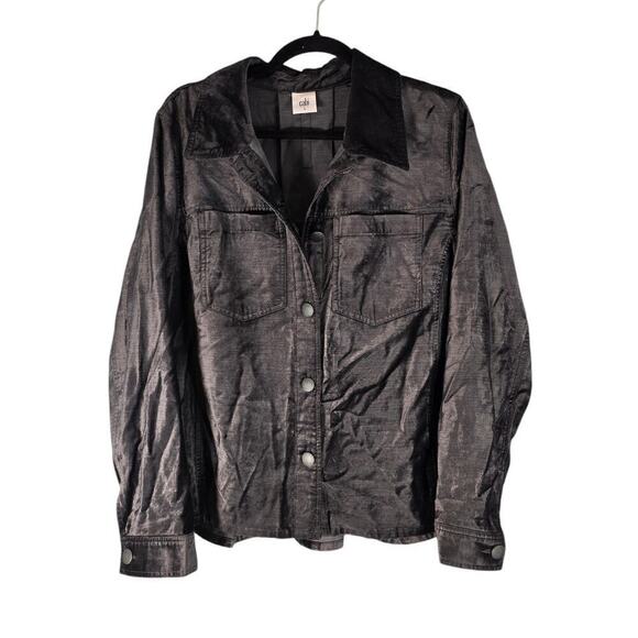 Cabi Womens Tuesday Topper Crushed Velvet Button Front Shirt Jacket Gray Size L - Picture 2 of 6